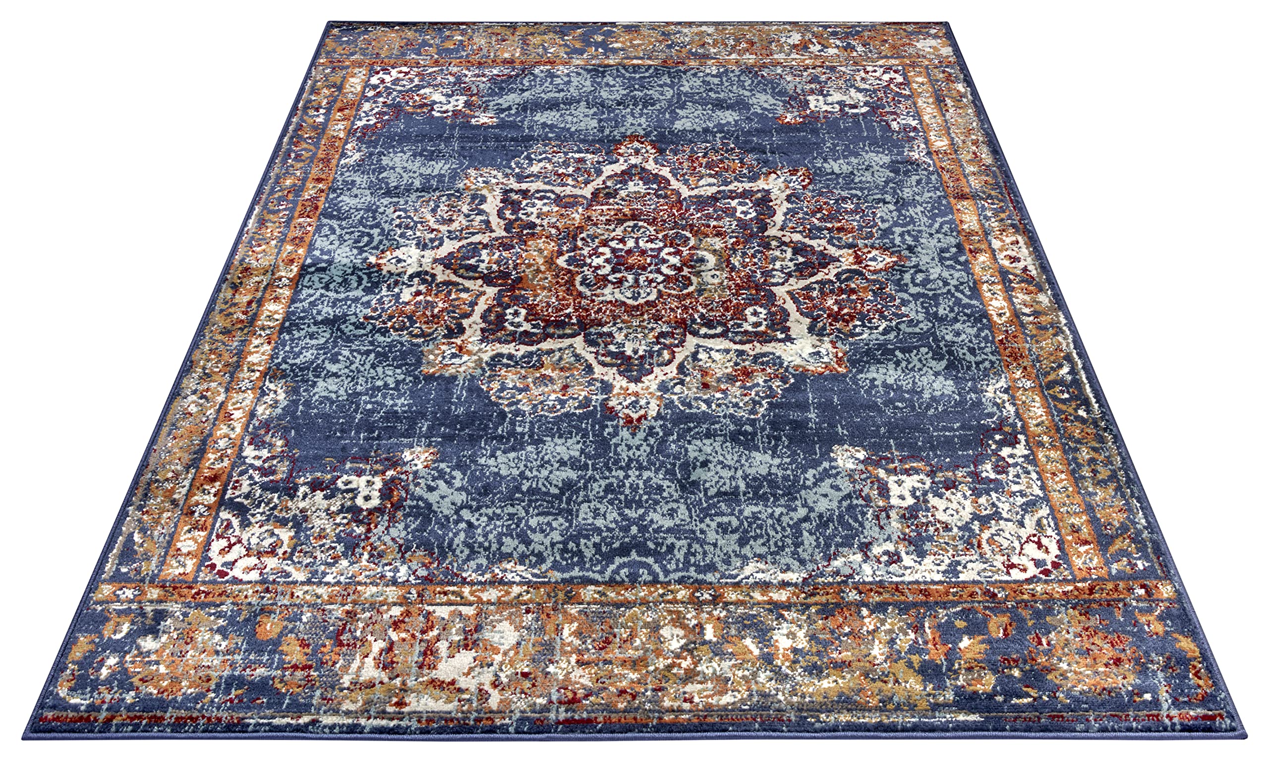 HANSE Home Maderno Tapis Oriental Classique tissé serré avec Ornements - Aspect Vintage - Poils Courts Doux - pour Chambre à Coucher, Salle à Manger, Salon, Couloir - Bleu, 160 x 235 cm