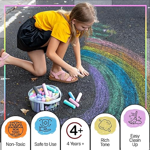 Miniatura 3 de Loddie Doddie Sidewalk Chalk para niños, 50 unidades, 12 palos jumbo multicolor, no tóxicas y lavables, paquete de tiza a granel en cubo