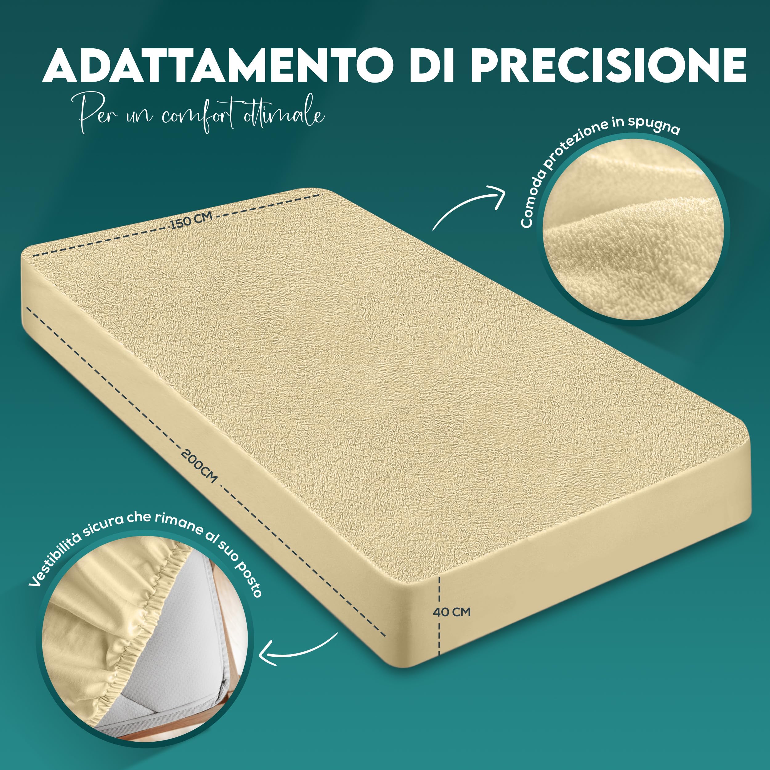 Utopia Bedding Coprimaterasso Matrimoniale Impermeabile 160 x 200 x 30 cm, Certificato OEKO-TEX, Proteggi Materasso, Traspirante, Lavabile, Stile Montato Tutto Intorno Elastico Beige