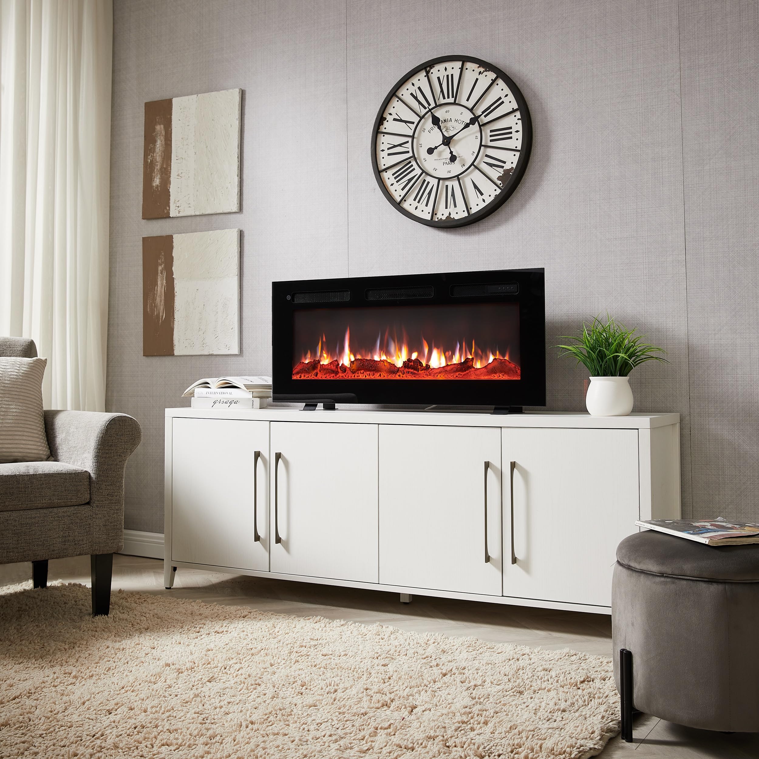 BALDERIA Leif 40 - Chimenea eléctrica empotrable, de Pared o de pie con LED