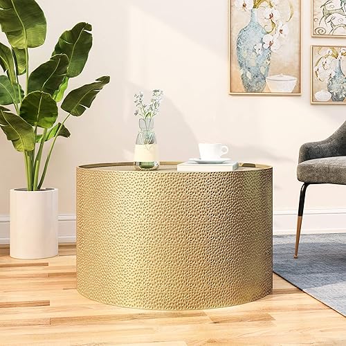 Miniatura 2 de Christopher Knight Home Rache Modern Round Coffee Table with Hammered Iron, Gold, 26. 00” L x 26. 00” W x 17. 00” H