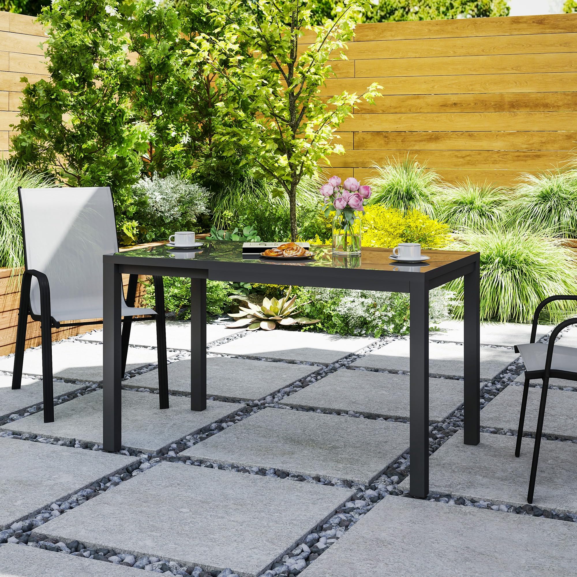 Outsunny Mesa de Jardín Extensible Mesa de Comedor Exterior Ajustable 85-125 cm con Borde de Aluminio Carga 70 kg Mesa Rectangular para 4-6 Personas para Patio Terraza Gris Oscuro