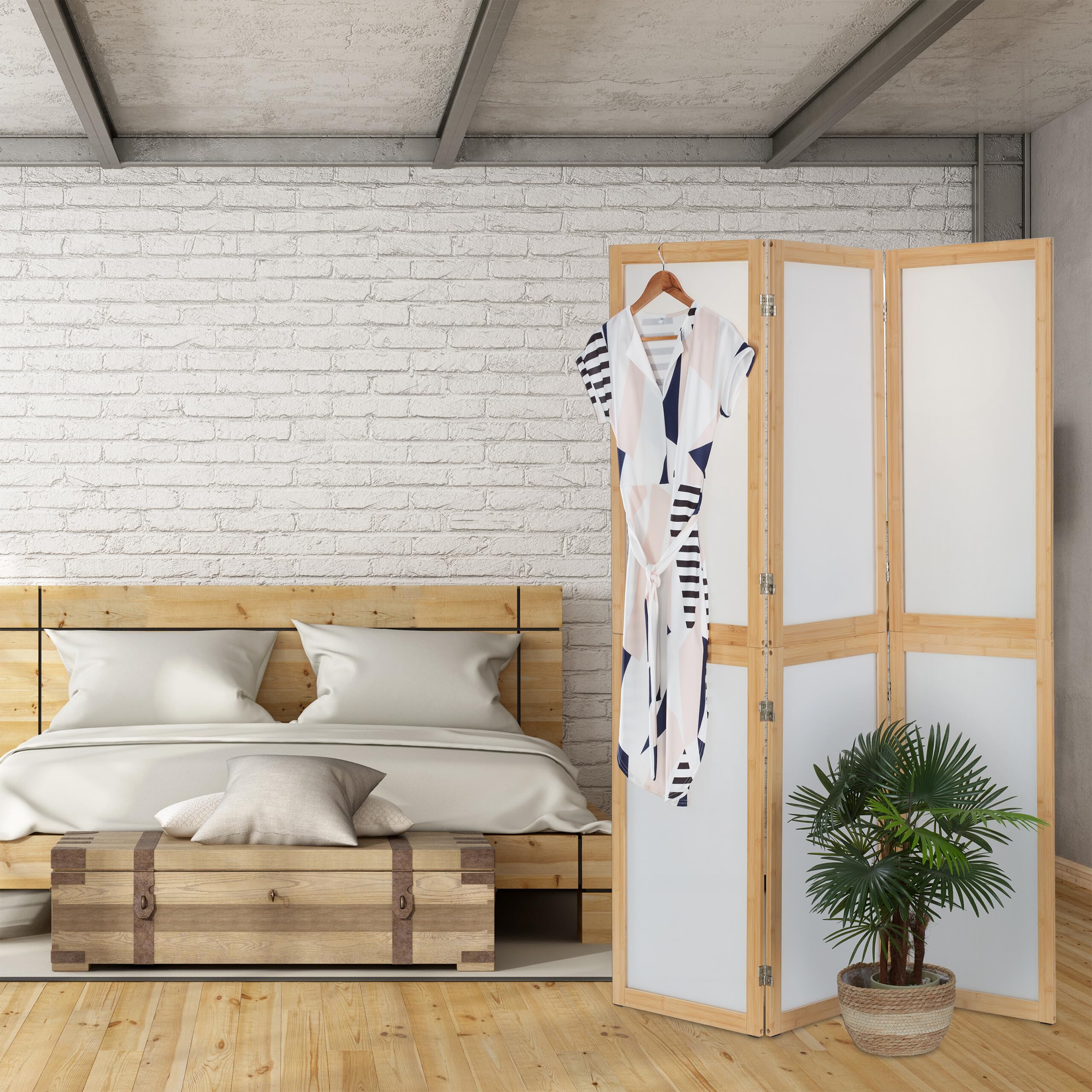 LW Collection Kamerscherm 4 panelen beige 170x160cm - paravent - schei