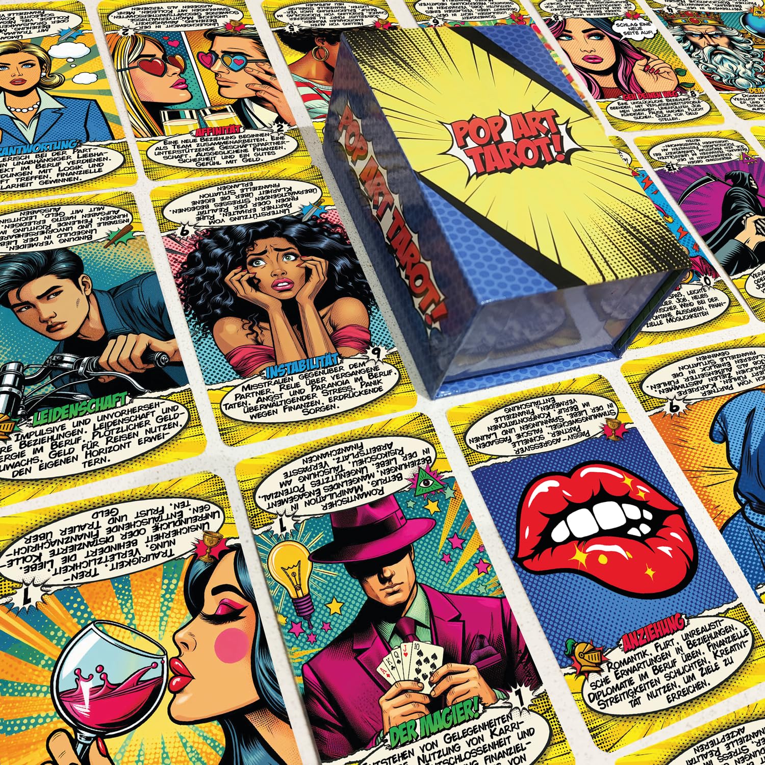 Tarotkarten Pop Art Tarot – 78 Tarot Karten Deutsch mit Bedeutungen – Magnetische Geschenkbox – 400 GSM Dicke Karten, einfache Mischung – Tarotkarten mit Buch (Deutsch)