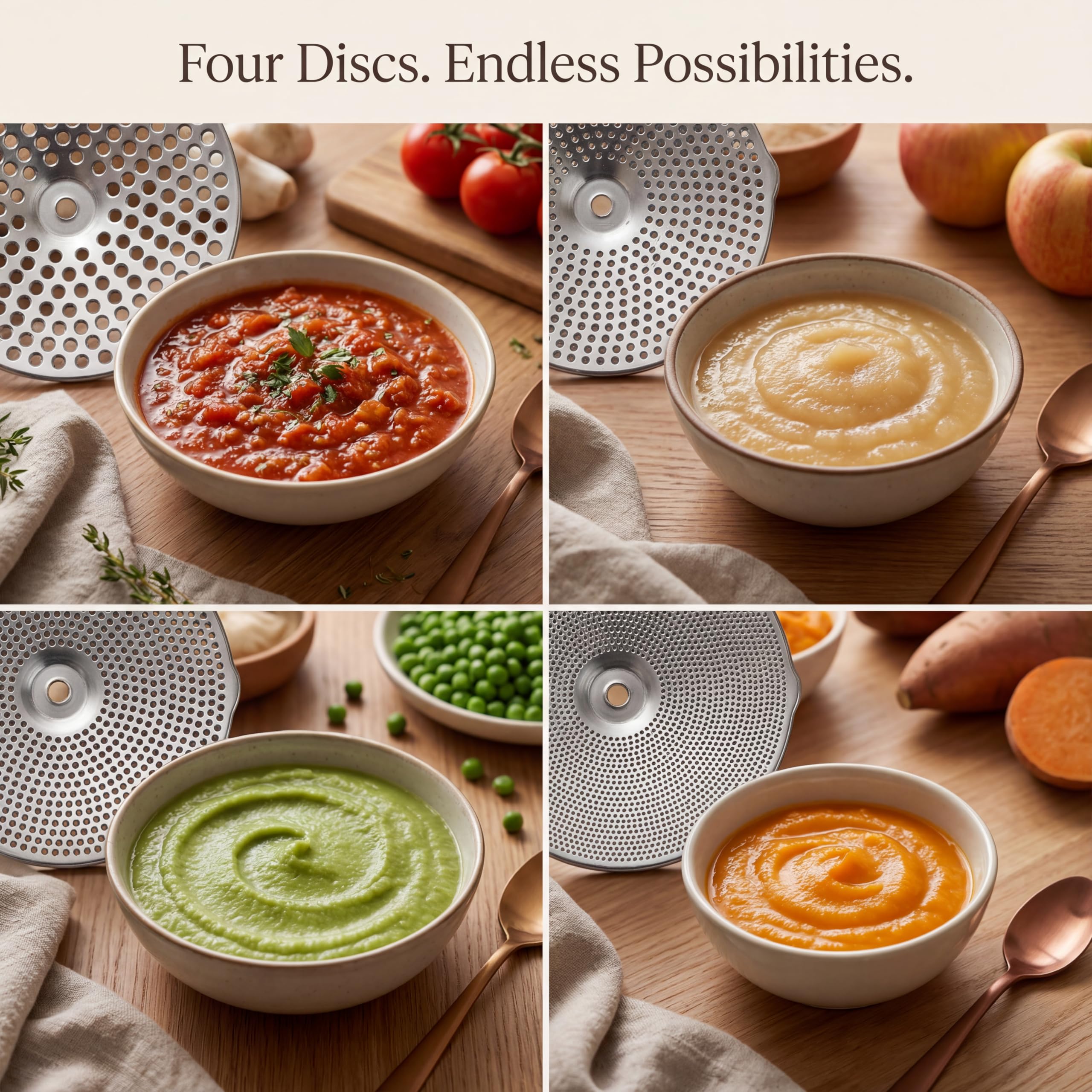 Molinillo de alimentos ergonómico de acero inoxidable con 3 discos de molienda, molinillo giratorio para salsa de tomate, puré, puré, puré de patatas, mermeladas, alimentos para bebés