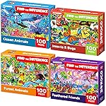 QUOKKA 100 Piece Puzzles for Kids Ages 4-6 - 4 Puzzles for Kids Ages 6-8 - Search and Find Ocean and Forest Animals Kid Activities for 8-10 yo - Toddler Learning Toy Game Gift for Boys and Girls 5-8