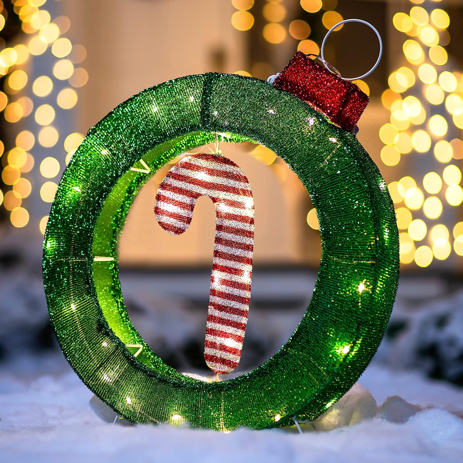 Joiedomi Christmas Tinsel Candy Cane Ornament 30 LED Warm White Yard Light for Christmas Event Decoration, Christmas Outdoor Yard Garden Decorations, Christmas Eve Night Decor