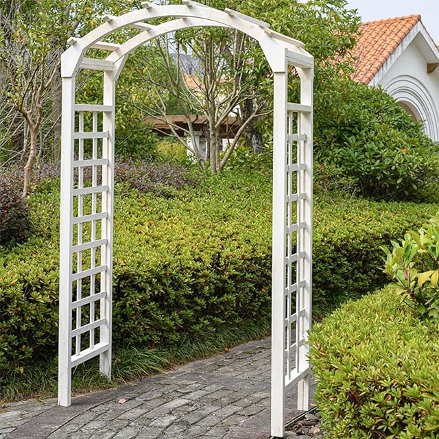 BillyOh Wooden Garden Arch Arbour Trellis Outdoor Arches Wedding Decorations Pergola Climbing Plants Flowers Roses Primrose White