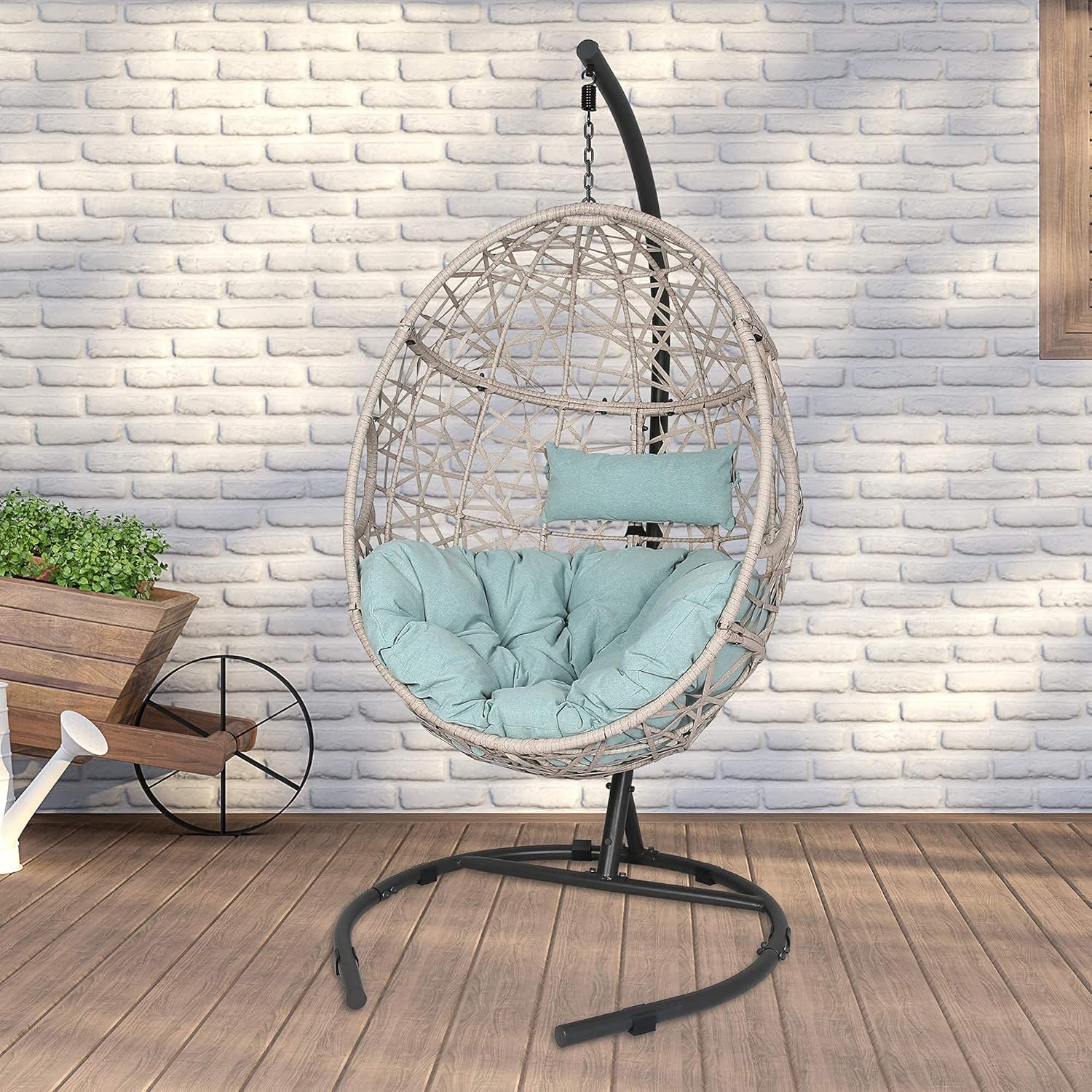 Buy Iwicker Outdoor Rattan Egg Hanging Swing Chair With Cushions And Stand Blue Online In Indonesia B08s3748qj Buy Iwicker Outdoor Rattan Egg Hanging Swing Chair With Cushions And Stand Blue Online In Indonesia B08s3748qj