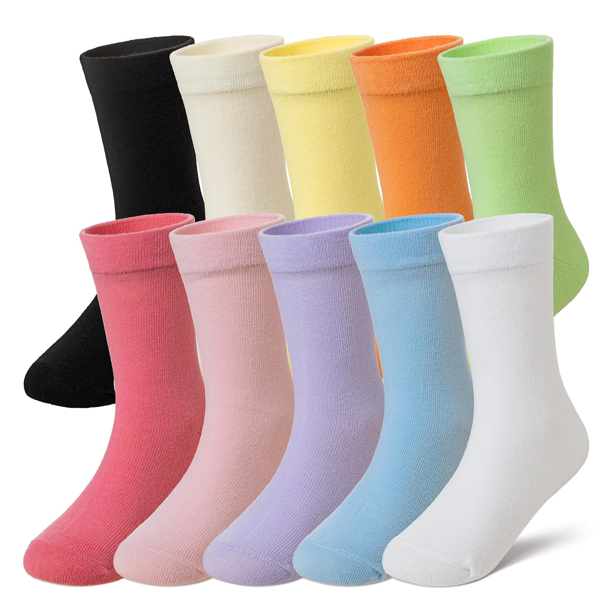 Velice Unisex Little Kids Youth Boys Girls Socks Soft Cotton Dress School Uniform Seamless Black White Crew Sock 10 Pairs