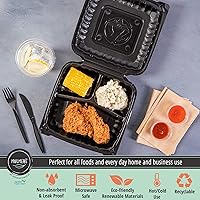 Vista 4 de MULMEHË Recipientes de comida para llevar con bisagras de plástico de polipropileno relleno mineral ecológico, 9 x 9 x 3, ventilado tres