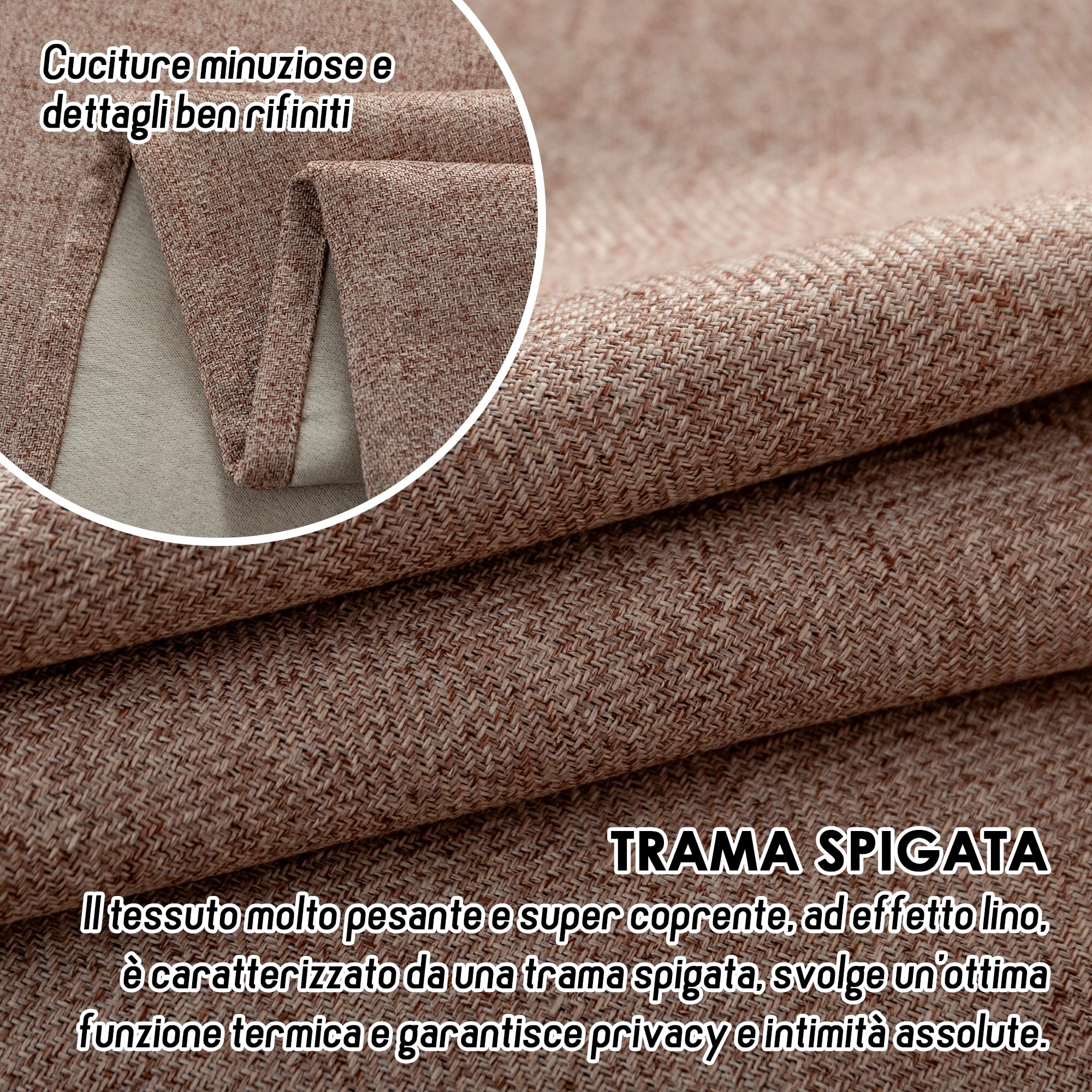 GIRASOLE HOME® Paire de rideaux semi-occultants effet lin texture nervurée lourde pour intérieur 2 panneaux avec poche (marron, 70 x 133 cm)
