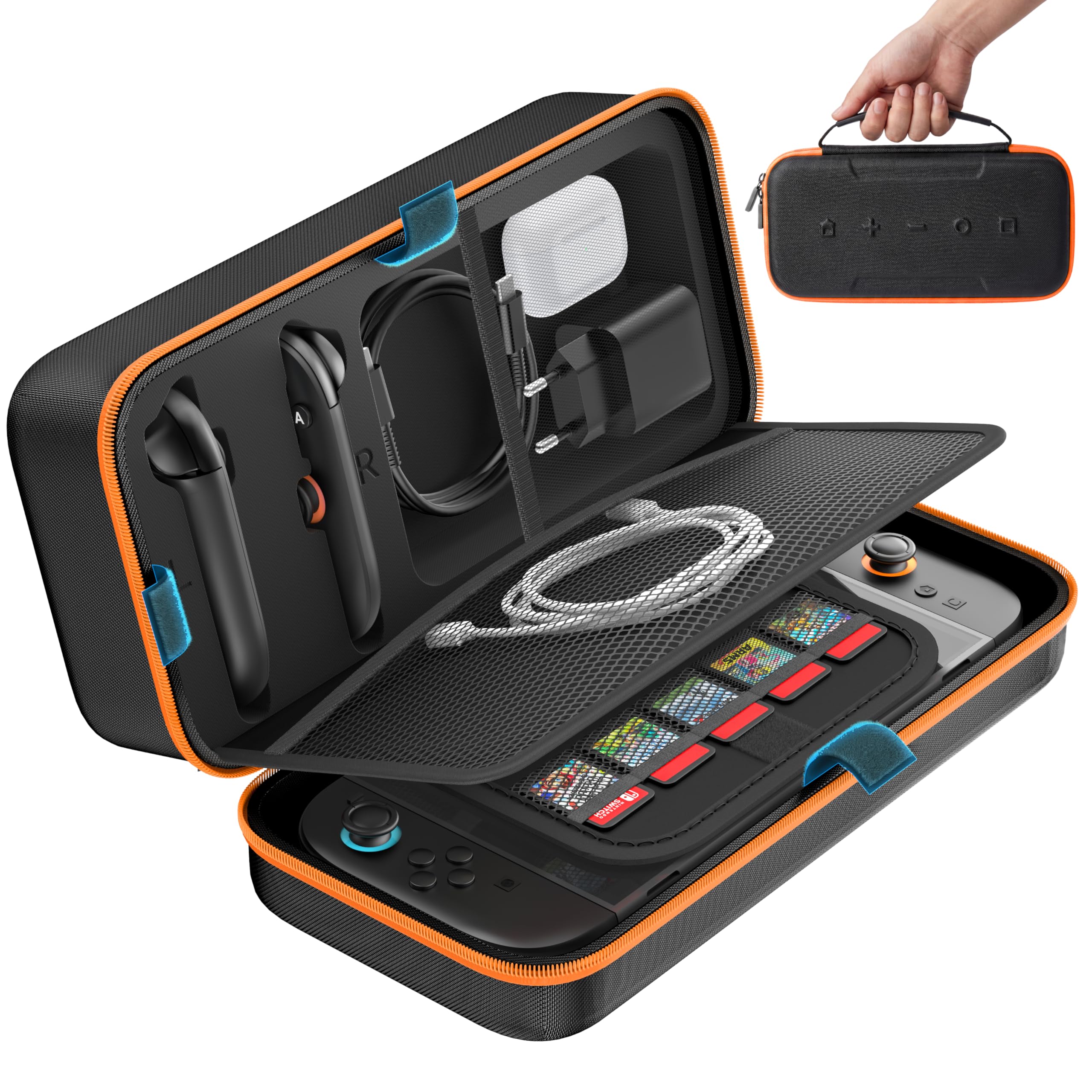 OIVO Switch Tasche für Nintendo Switch/OLED/2 Modell, große Tragetasche für Joycon und EU Netzteil, Harte Hülle mit Aufbewahrung für 26 Spiele & Zubehör, Orange