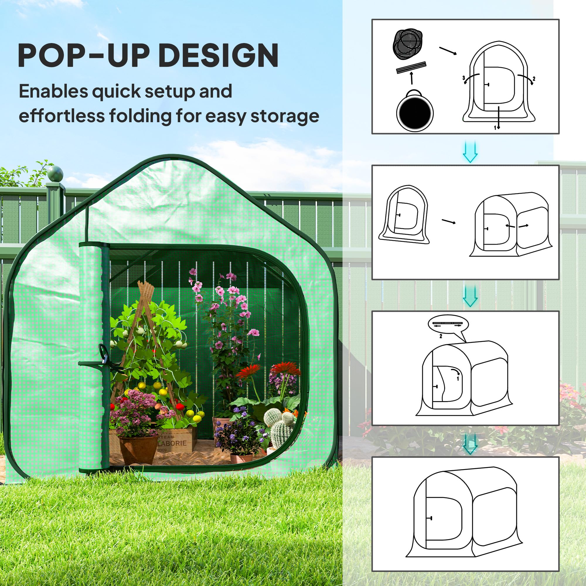 Outsunny Mini Pop Up Greenhouse with Reinforced PE Cover - Image 3