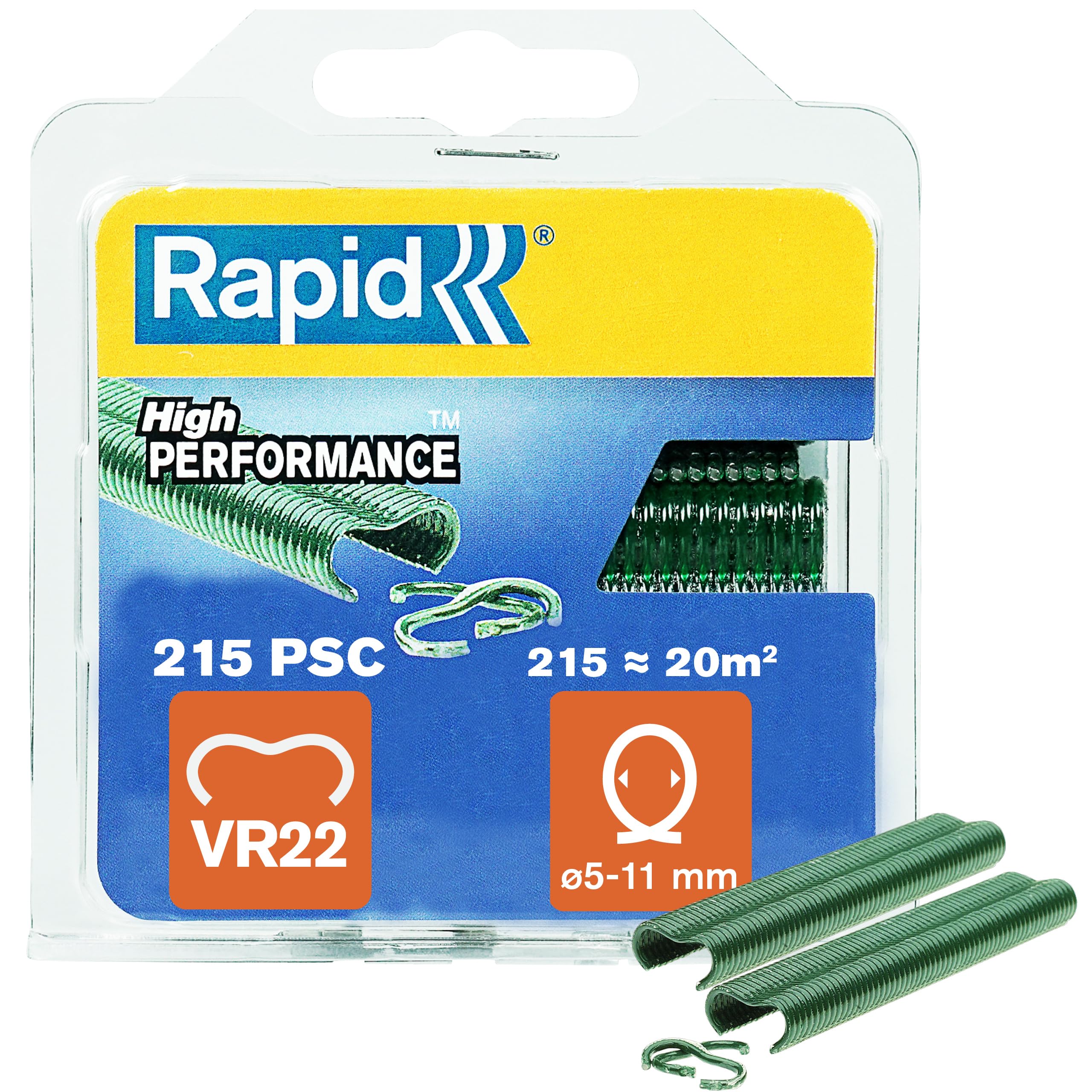 Rapid VR22 Grapas Galvanizadas para Cercas y Vallas reforzadas con PET Verde, Aptas para Vallados de 5-11mm, Ideal para Jaulas y Cercados, 215 Unidades, Blíster (40108802)