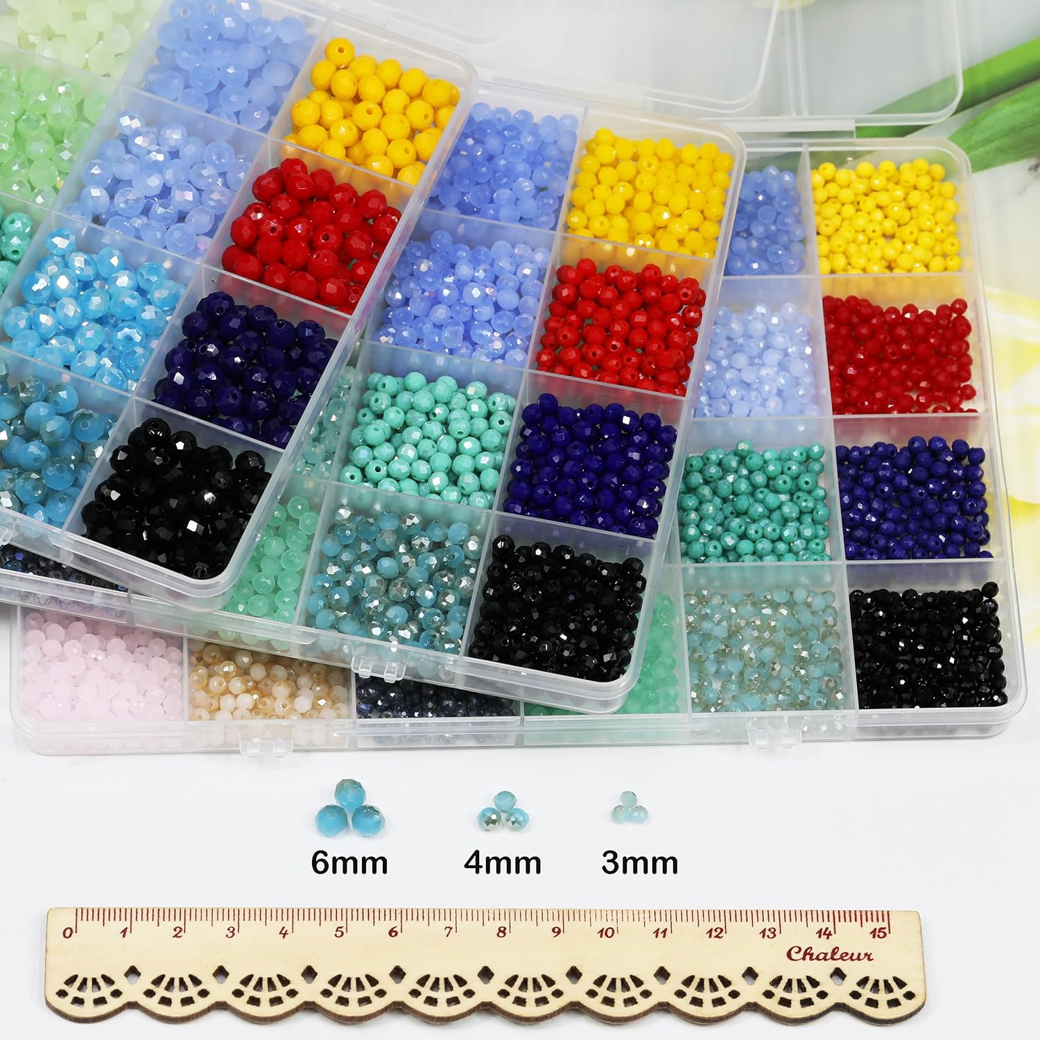Bala&Fillic 6mm Briolette Glass Beads Faceted Rondelle Crystal Beads, DIY Craft Beads for Bracelet Assorted 24 Colors with Container Box (Total 1200pcs) - Image 7