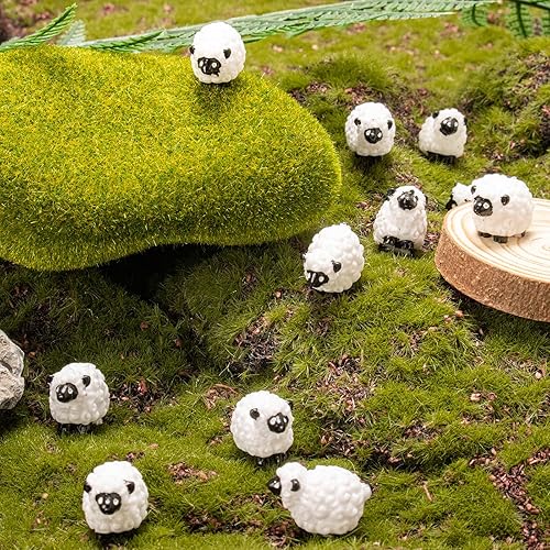 Miniatura 4 de Bbiamsleep 40 piezas de figuras de oveja en miniatura, mini figuras blancas de oveja de resina, decoración de pastel de ovejas para jardín de hadas,