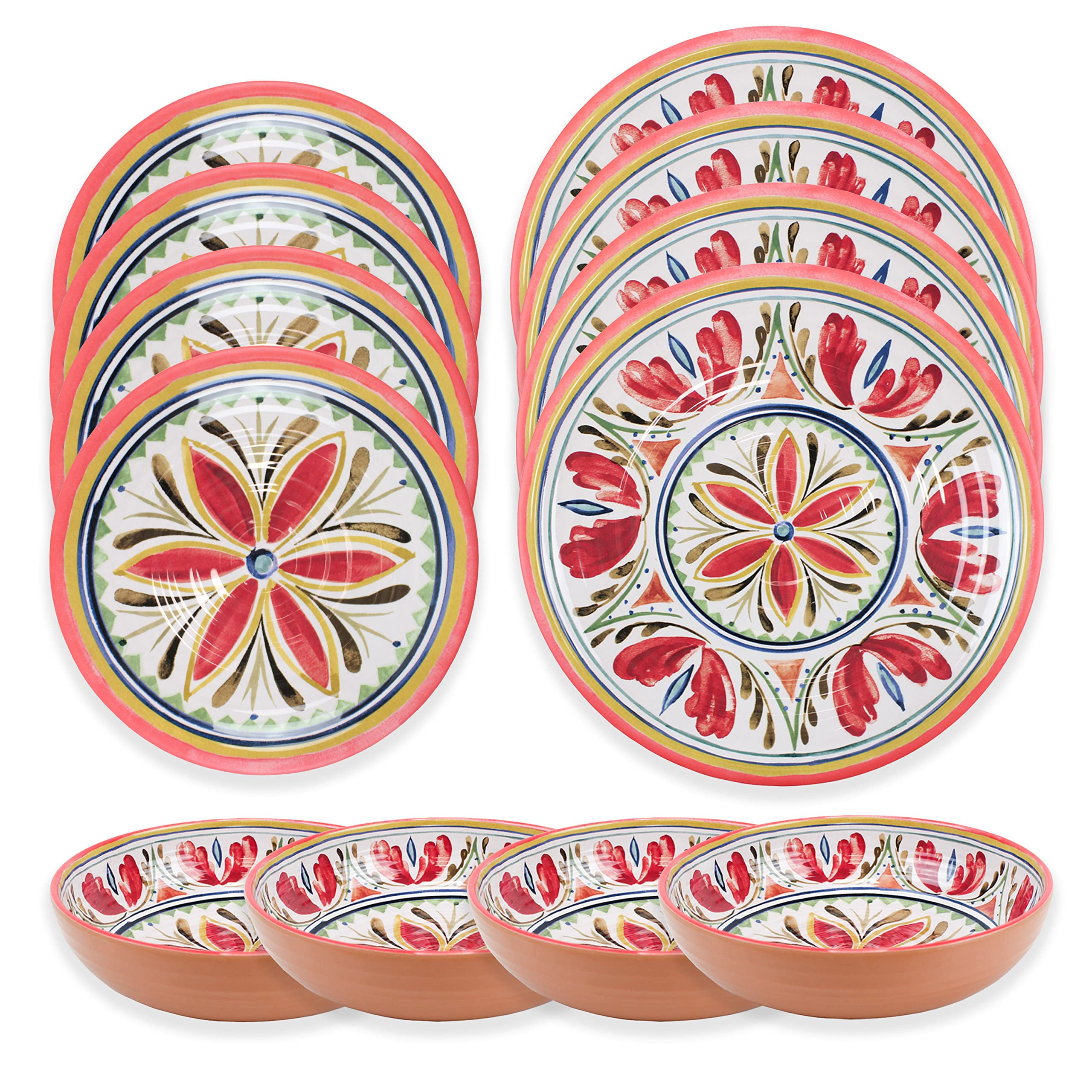 Purely Home Mediterranean - Outdoor/Camping/Picnic - Melamine/Plastic Dinnerware Set (12)