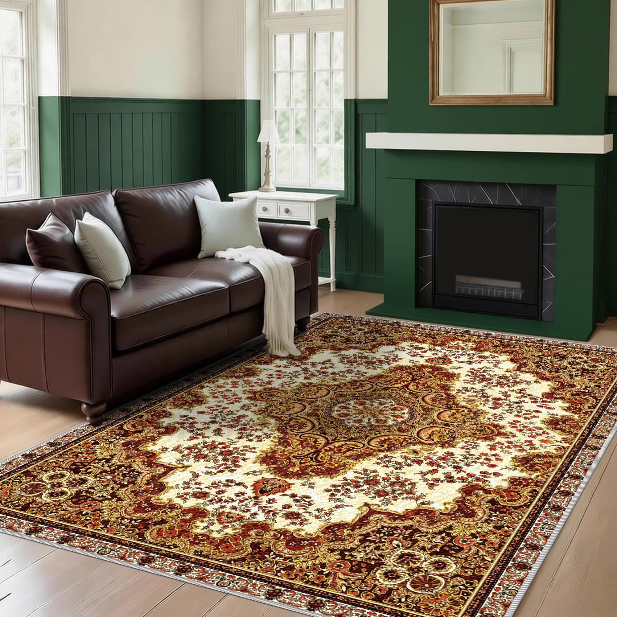 Grand tapis salon antidérapant vintage lavable 90x140 cm pour salon et bureau