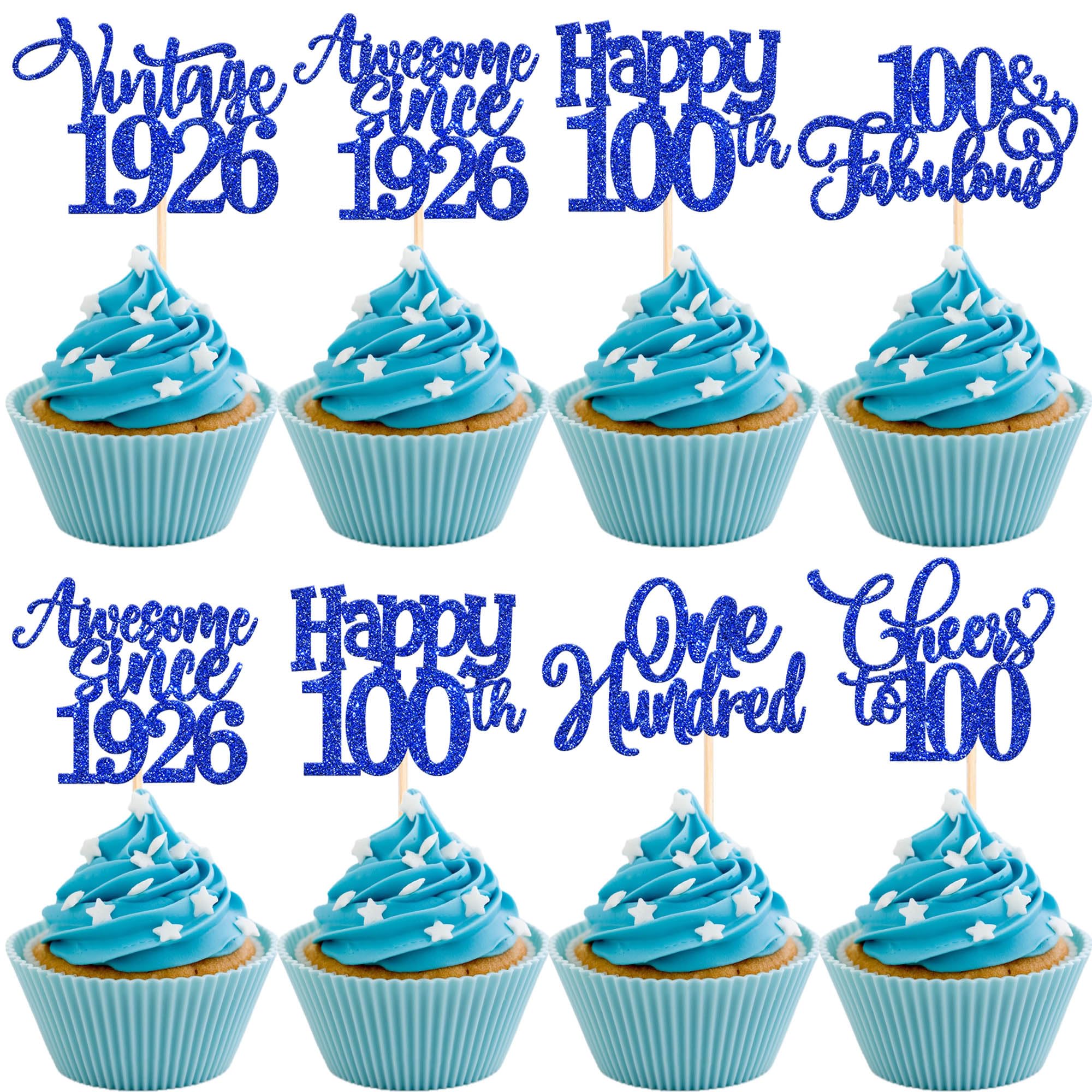 30 Stück Vintage 1926 Tortendeko Glitzer Happy 100th One Hundred Awesome Since 1926 Cupcake Toppers 100 Fabulous Kuchen Deko für 100th Geburtstag Hochzeit Jahrestag Party Supplies Blau