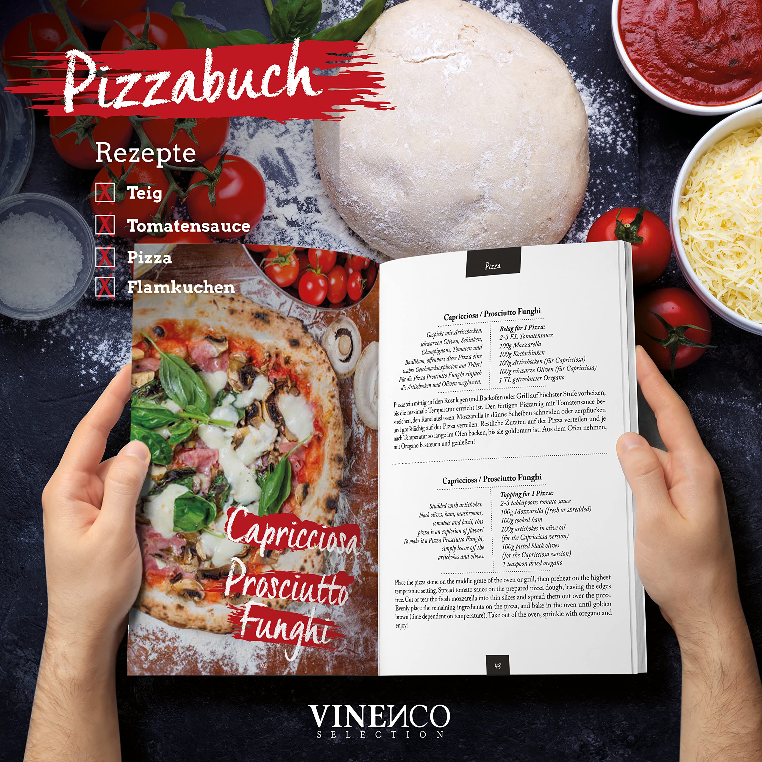 Pizzastein für Backofen & Gasgrill | Set mit Pizzaschieber Rezeptbuch Backstein & Pizzaschneider | Pizza Stein Set Steinplatte eckig Pizzaschaufel Grill Zubehör Brotbackstein Backofenstein Stone Kit