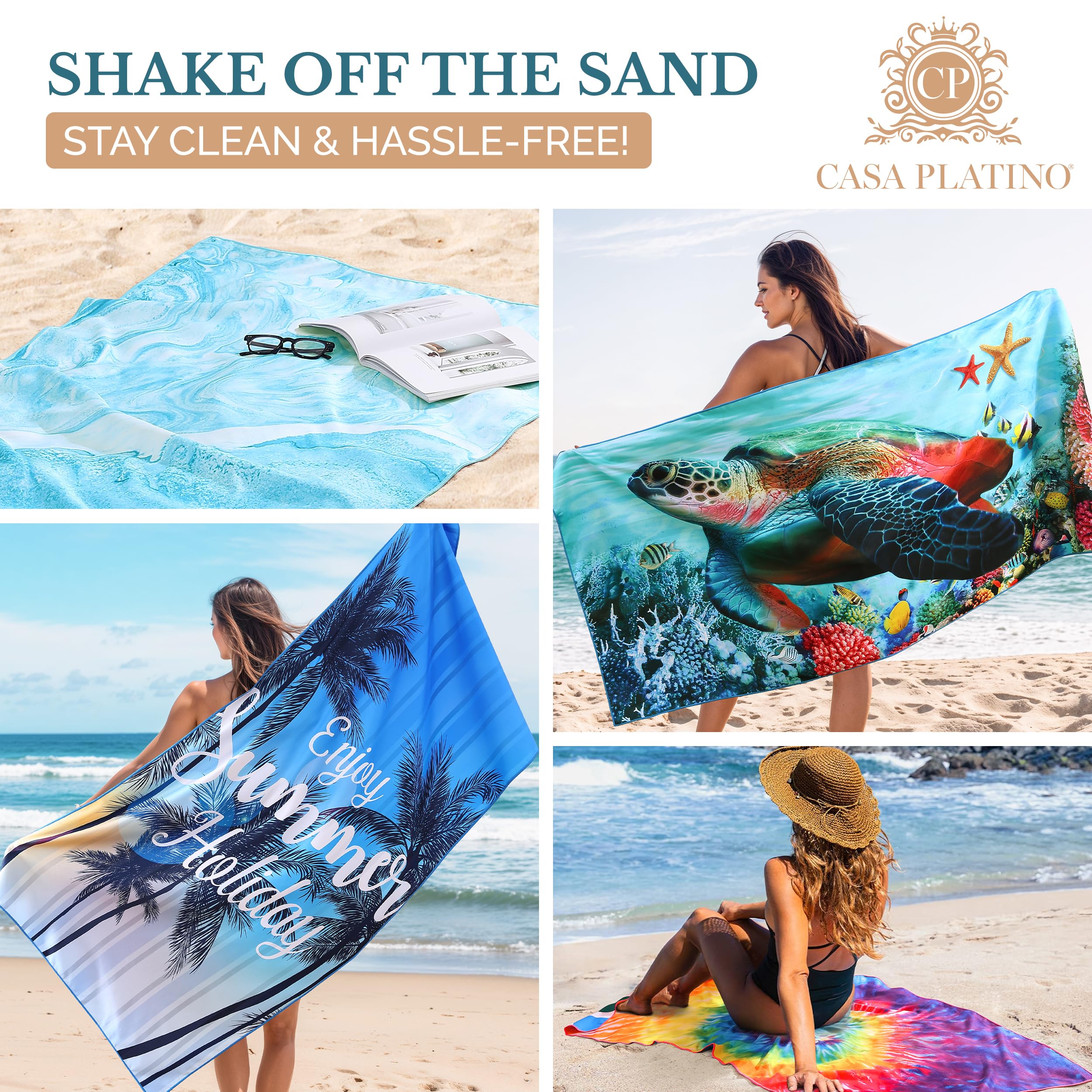 Casa Platino Lot de 4 serviettes de piscine anti-sable, légères pour le camping, les voyages et la plage, à séchage rapide, pour femme, 81,3 x 180,3 cm, Nabran