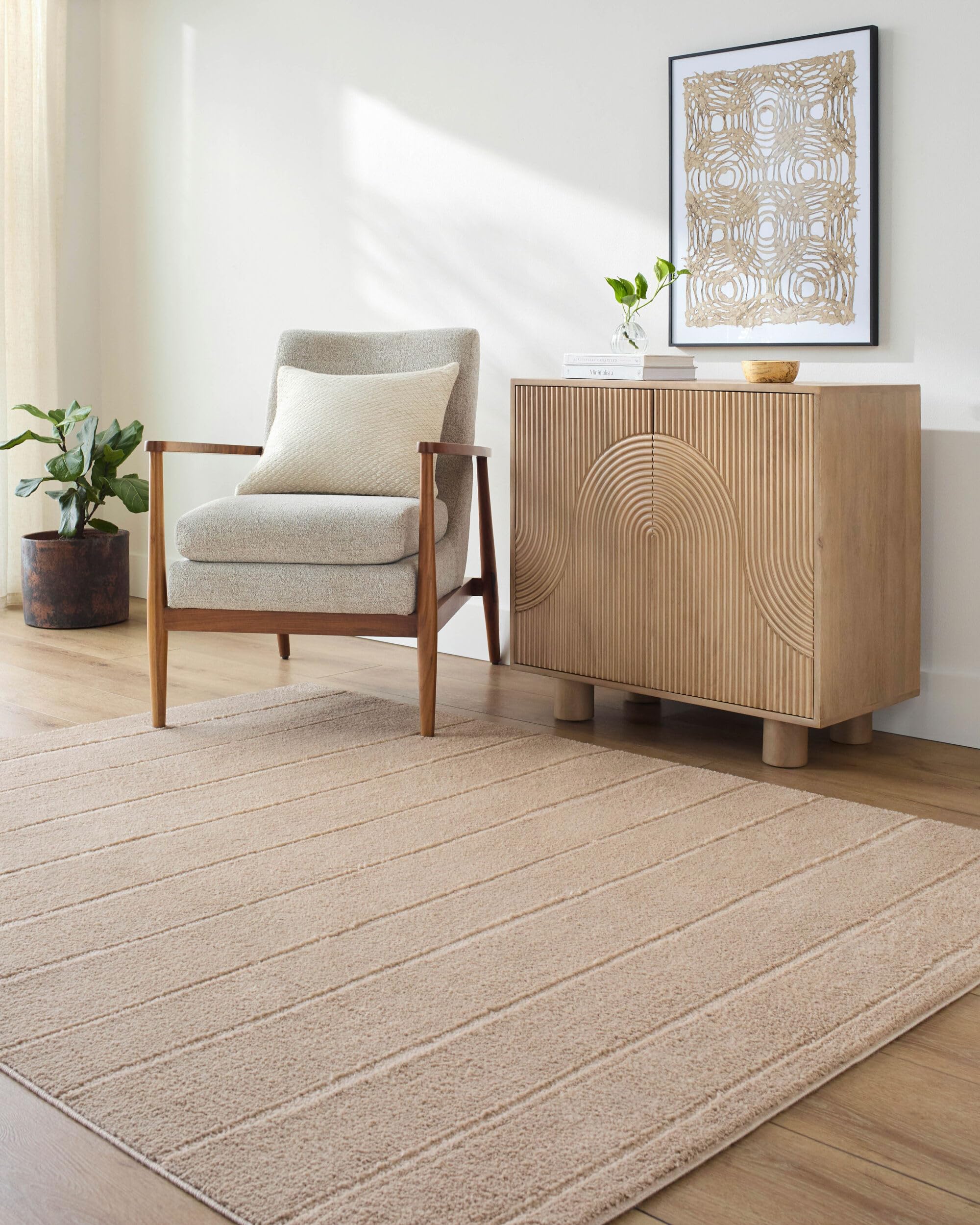 Livabliss Our Pnw Home Cascade-Modern Beige Brown Graphic High Pile Living Dining Bedroom Rug 200 X 275 Cm Easy CareNon Shedding from B&Q