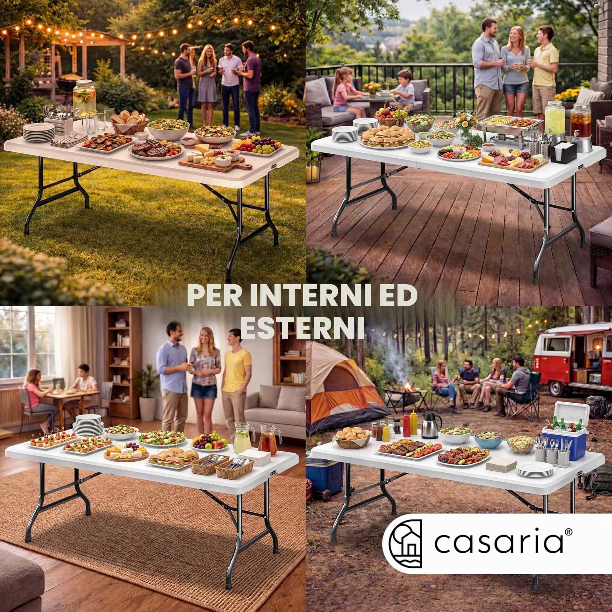 Casaria Tavolo da Giardino Pieghevole 220x70 cm Rettangolare per 10 Persone Bianco