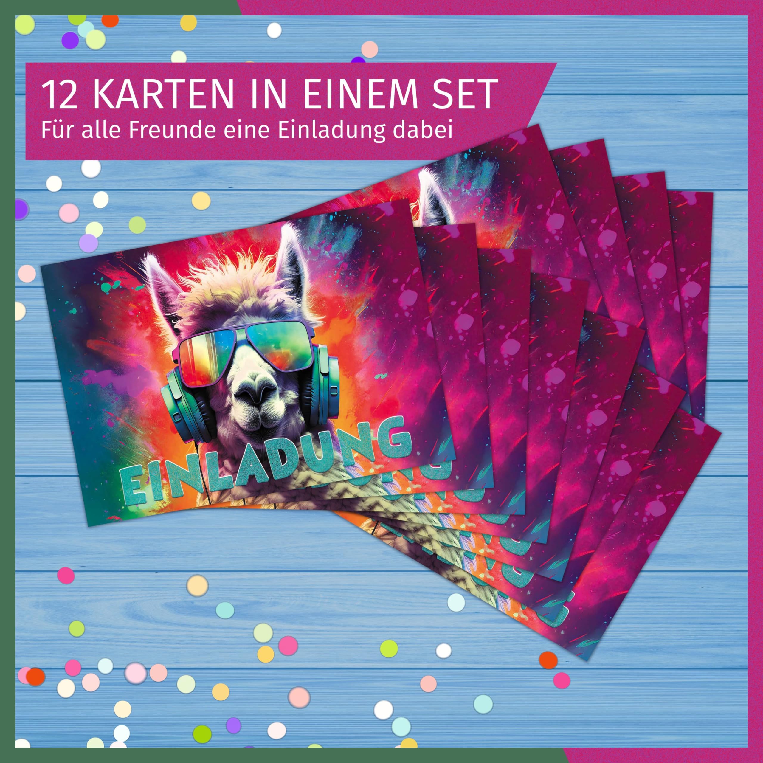 12 Biglietti D'Invito A Forma Di Lama - Compleanno Bambini E Bambine - Design Colorato Formato DIN A6 - Carta Premium 350gr