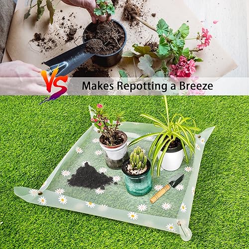Miniatura 2 de Tapete de trasplante para plantas de interior impermeable transparente plegable bandeja de trasplantar plantas para controlar el desorden accesorios