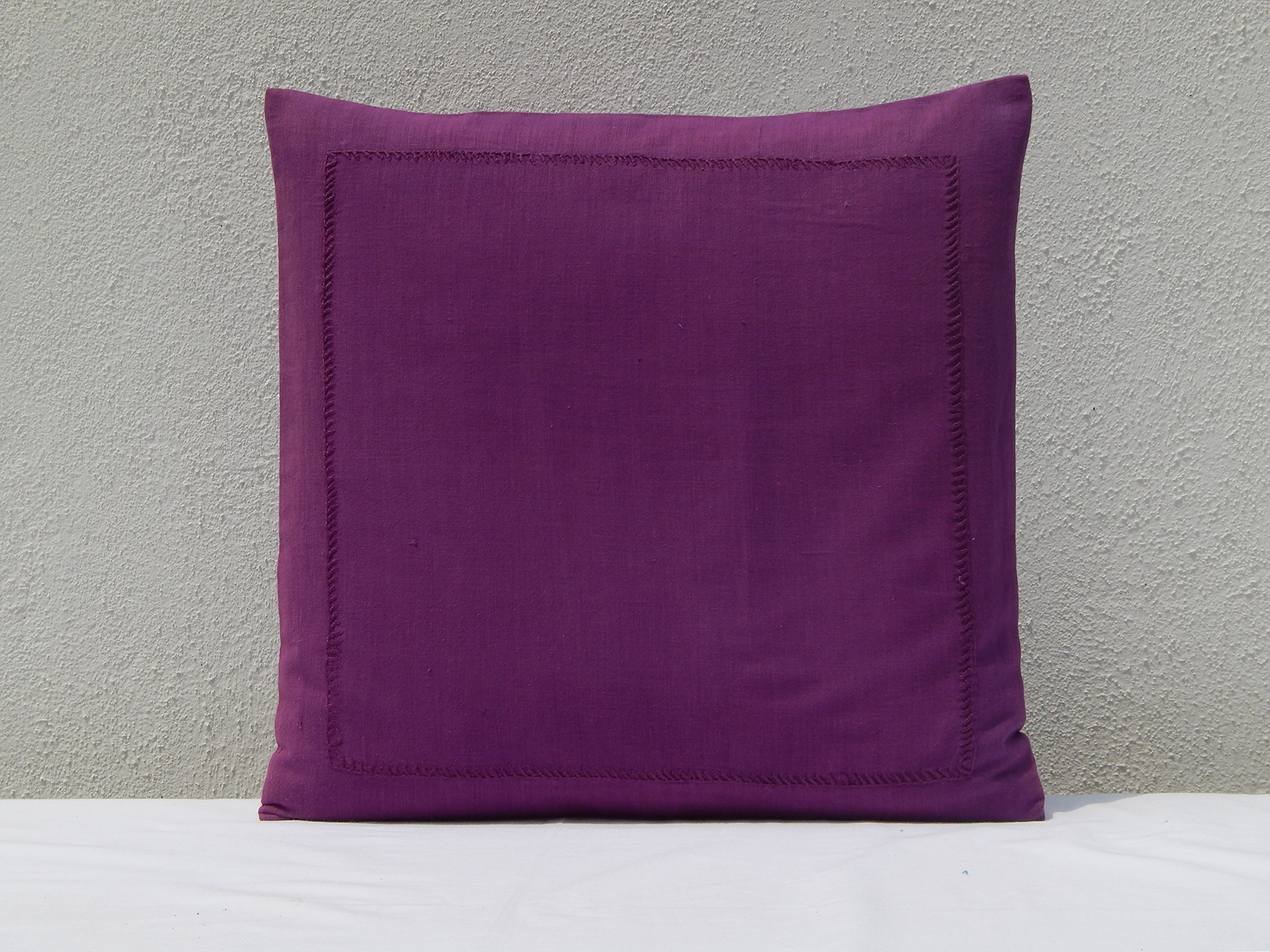 Gitika Goyal Home Khadi Chikanwork Cushion Cover Rice Design, 16 x 16, Purple