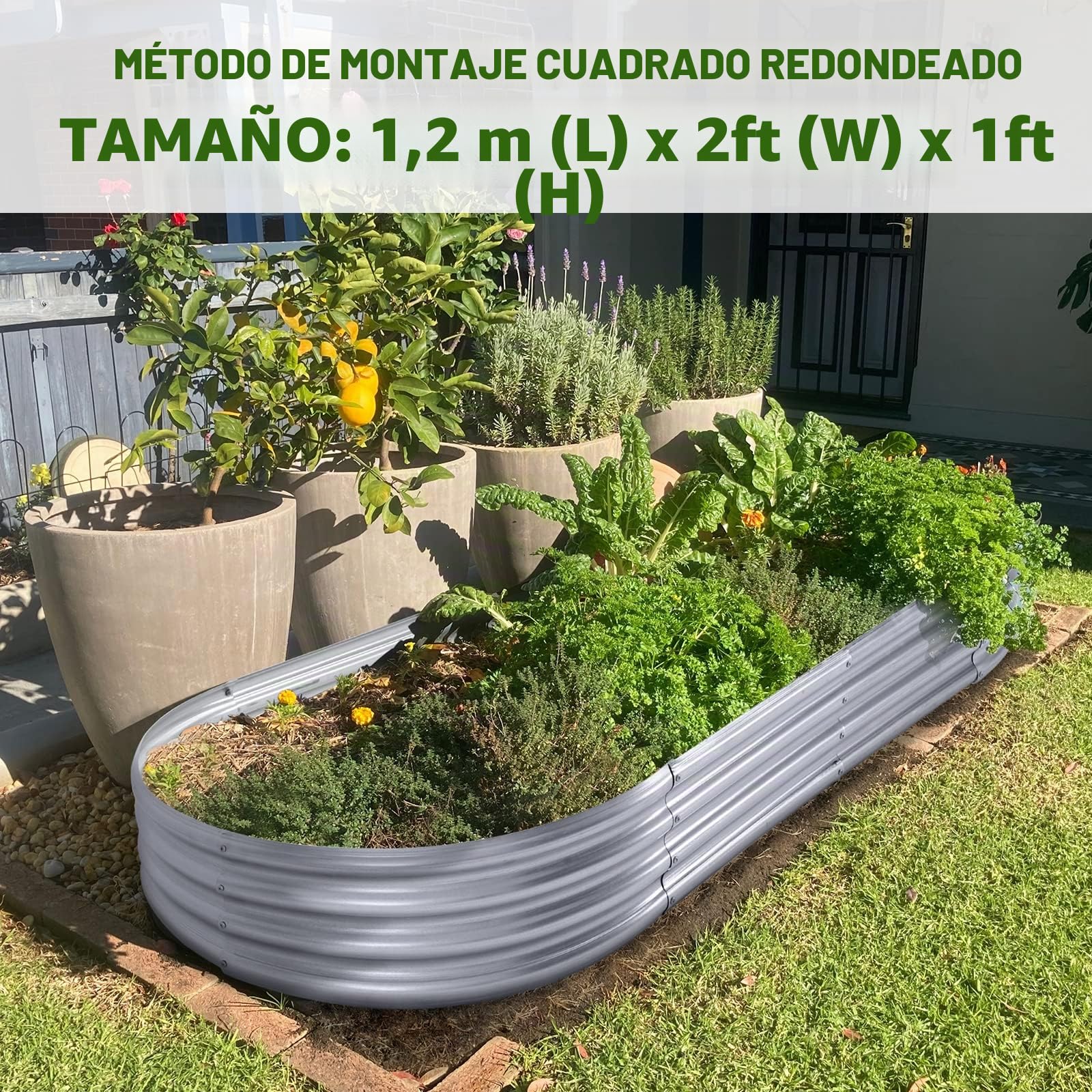 Land Guard Kit de Cama de jardín elevada galvanizada, Cajas de jardín galvanizadas para Exteriores, Metal Grande Ovalado para Verduras..