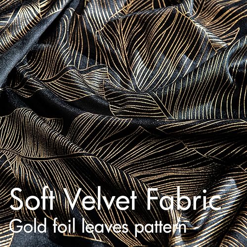 Miniatura 4 de MIULEE Cortinas de terciopelo de lujo de 84 pulgadas de largo, juego de 2 paneles de cortinas estampadas con patrón de hojas doradas para