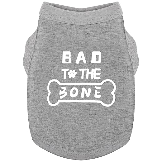 Discover Cozy Cotton Canine Wear: Soft, Lightweight, and Breathable Dog Shirt Vest with Eye-Catching Graphics(Bad to The Bone), Keeping Your Furry Friend Warm and Comfy! Grey M