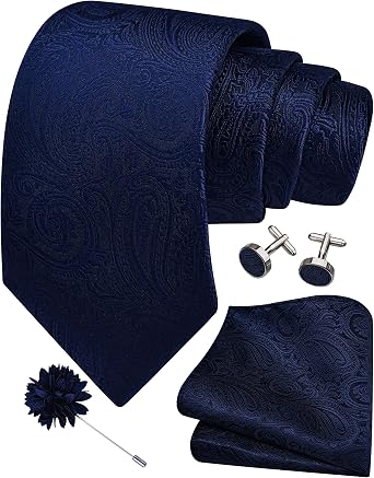 Gusleson 3.15" 8cm  Mens Tie and Lapel Pin Paisley Necktie Hankerchief Cufflinks Set for Men