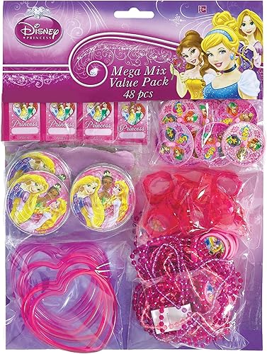 Amscan Disney Princess Sparkle Mega Mix - Juego de regalo para fiesta de cumpleaños, multicolor, 11.0 x 9.0 in