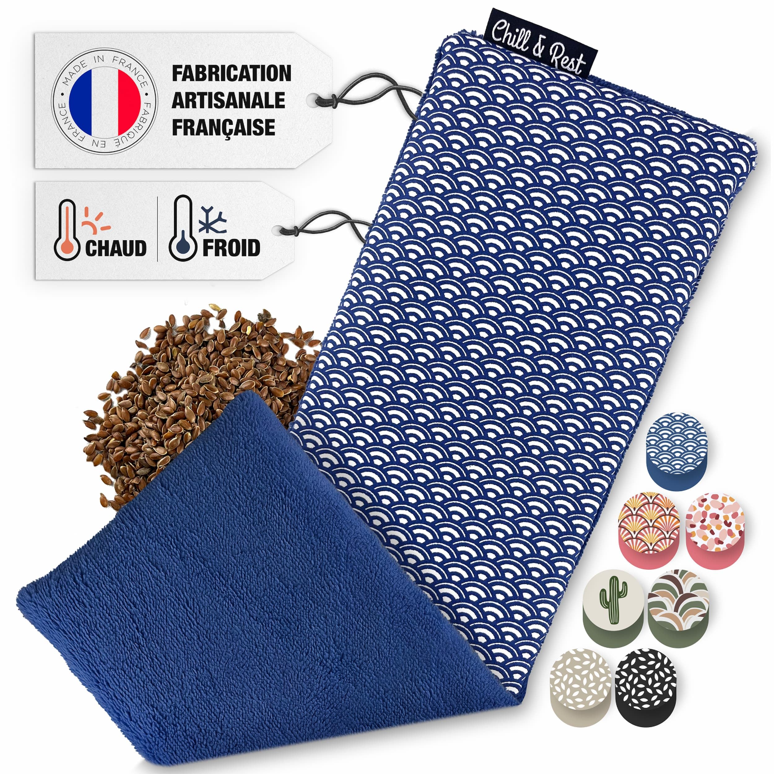 Chill&Rest - Bouillotte micro-onde fabriquée en France - Coussin chauffant micro onde - Bouillotte nuque et dos - Poche de froid - Chauffe cou - Idee cadeau homme - Bleu - La Segaiha