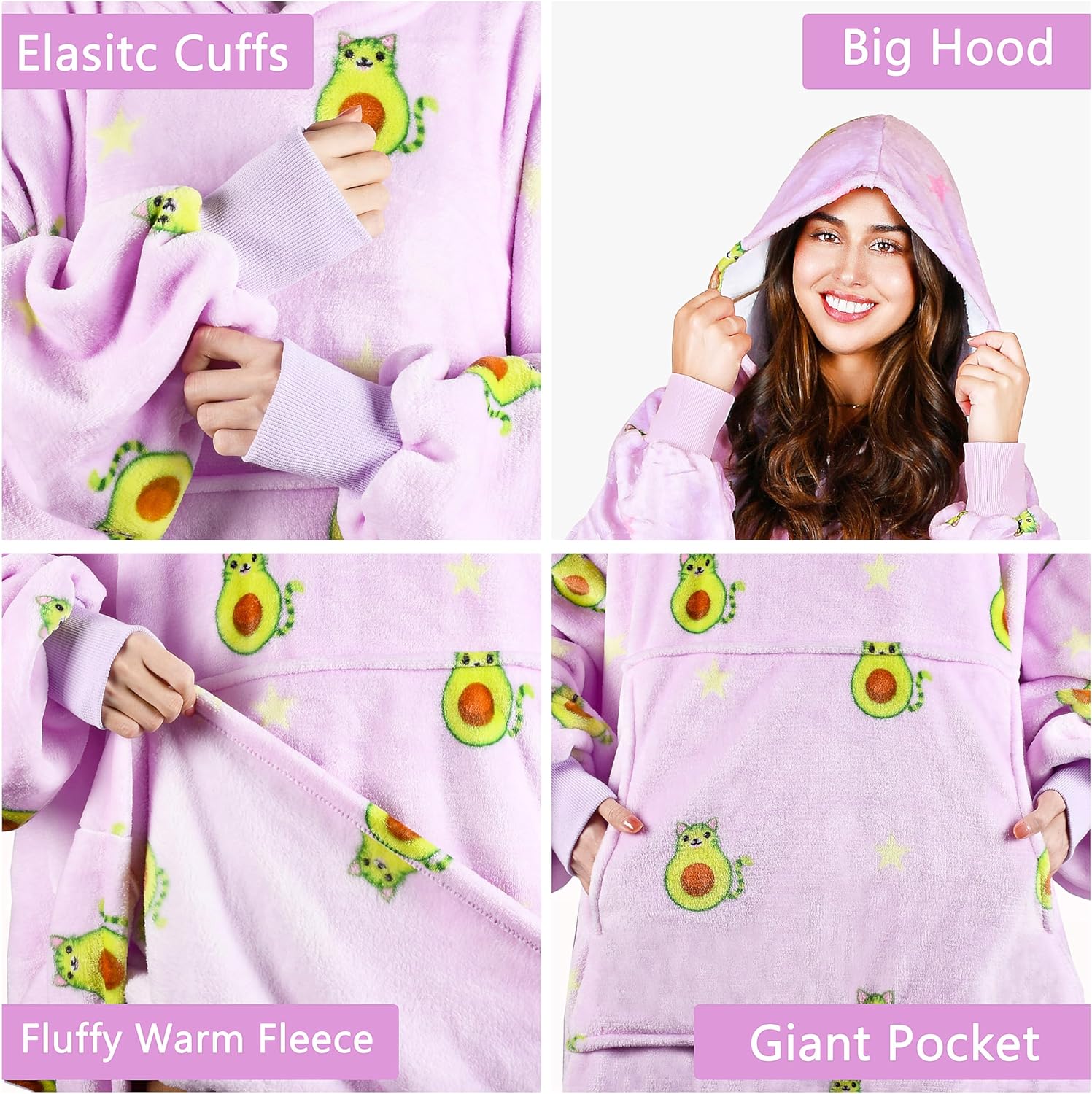 Tirrinia Wearable Blanket Oversized Hoodie for Adults, Avocado Blanket Hoodie Fleece Sweatshirt, as Warm & Funny Gifts for Family & Friend. One Size Fits All - Image 4