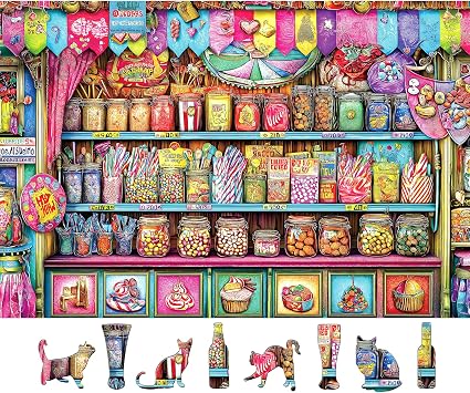 Blueforest Candy Shop 500 Piece Puzzles for Adults - Vibrant Sweets Store Jigsaw Puzzle, Nostalgic Candy Jar Decor & Challenging Family Activity 23"x15"