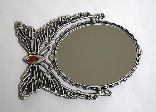 Miniatura 4 de SEHAMANO - Espejo de mesa de maquillaje con marco de metal con diseño de mariposa antigua, espejo decorativo ovalado, espejo elipse giratorio de