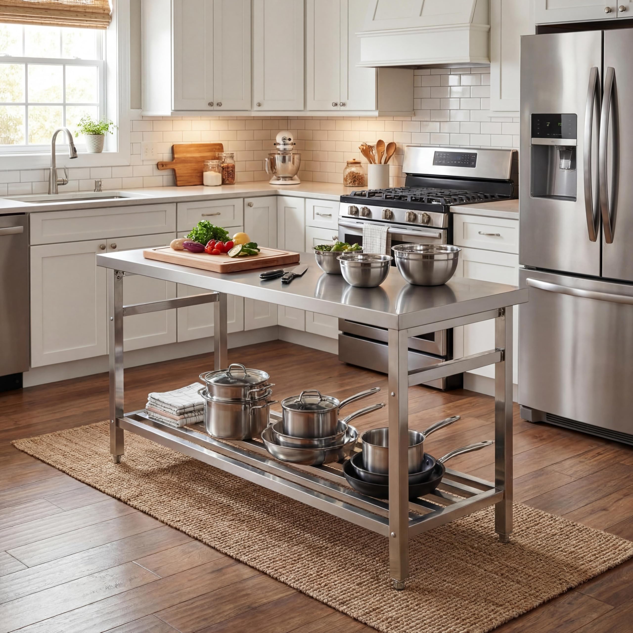 Garvee 60" x 24" Stainless Steel Folding Prep Table, Heavy Duty Commercial Work Table with Adjustable Undershelf for Restaurant, Kitchen, Food Service, Space-Saving, No Installation Required image 2