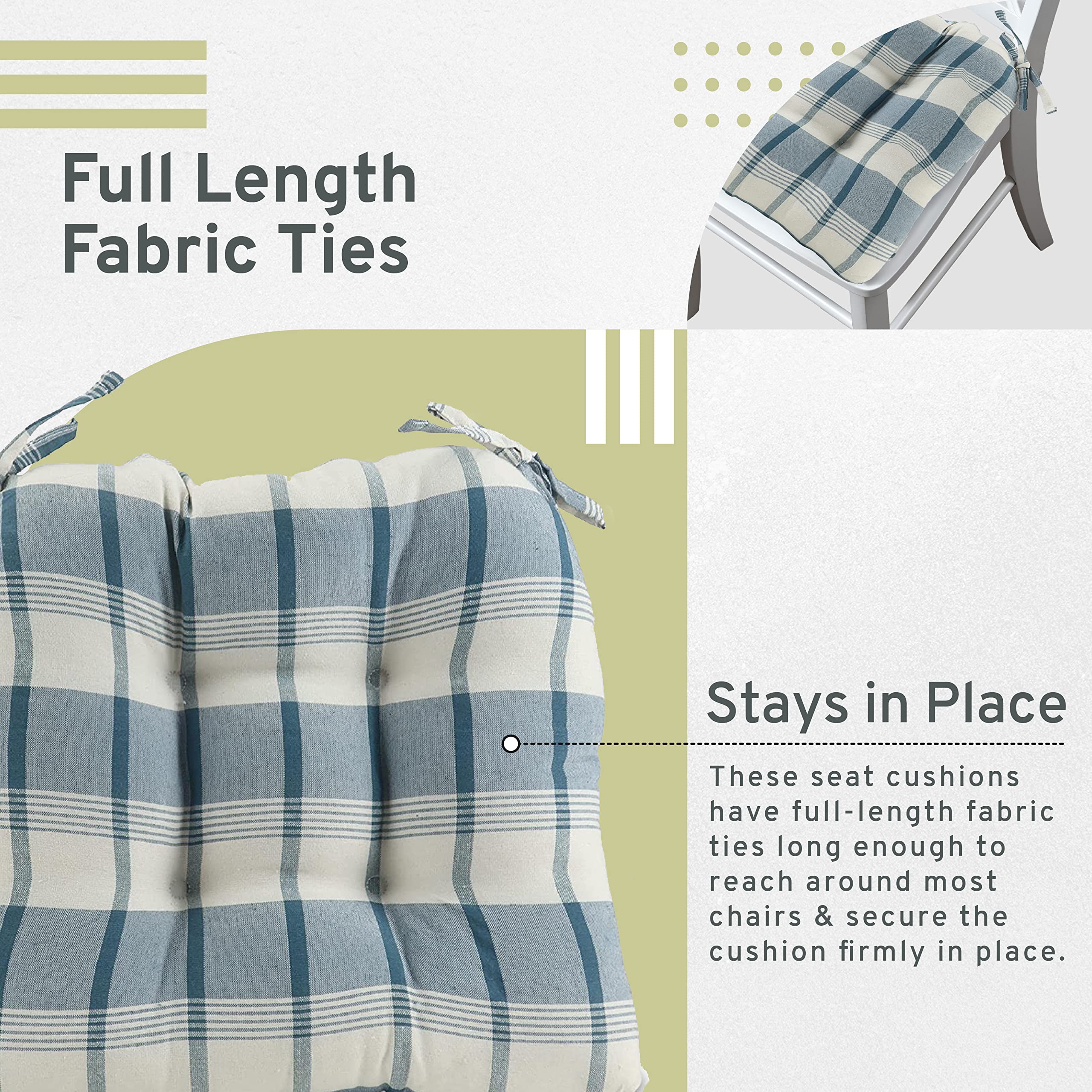 Arlee Home Fashions ?Çô Fiber Filled Premium Chair Pads - Chair Pads with Tiebacks ?Çô14?Ç¥ L X 15?Ç¥ W ?Çô Slate - Set of 4