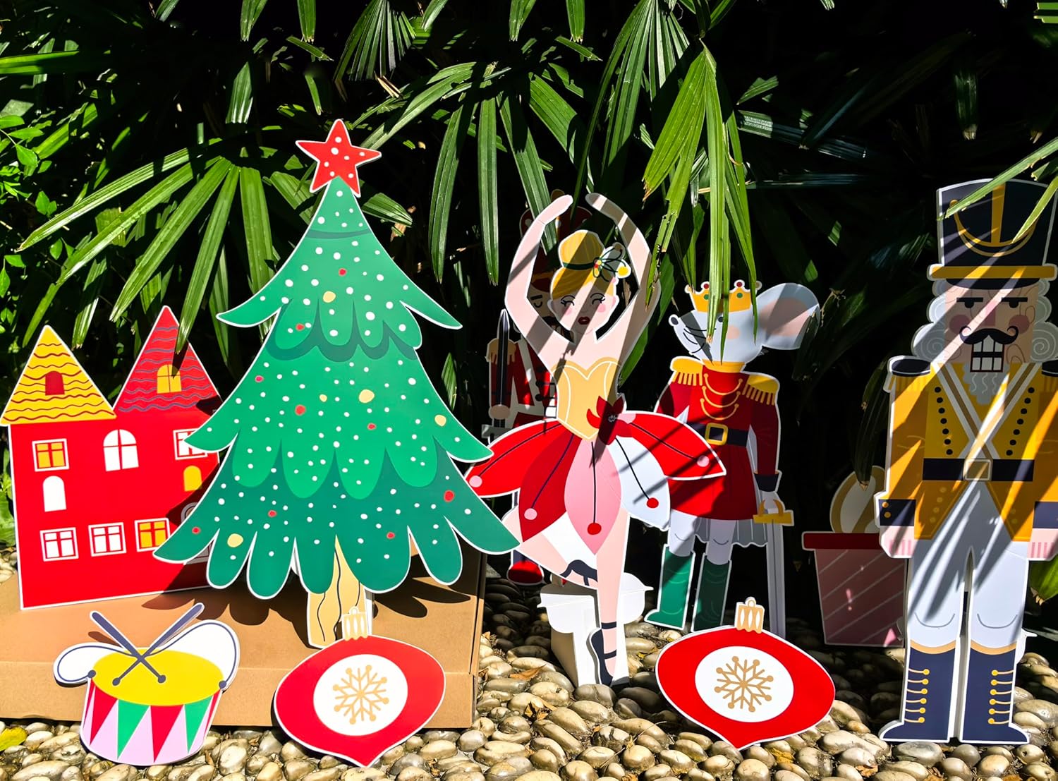 Christmas Party Cutouts Decor Box | 20” x 15" 6 Sheet Foam Board Christmas Tree Nutcracker Ballet Girl Xmas Element for Shop Windows Restaurant Scene Display Backdrop (Christmas Red Green)