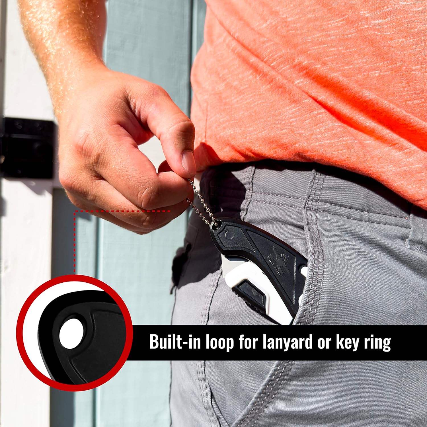 Folding Pocket Utility Knife, Weather & Rust Resistant ABS Plastic Body, Ergonomic Design, Strong Grip, Built-in Keyring/Lanyard Hole, Easy Open/Close Folding Blade, Small 1 Piece
