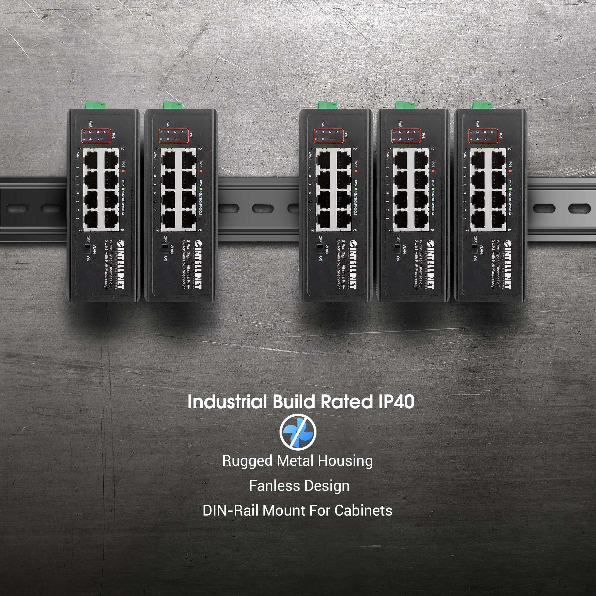 Switch Industriale Poe+ Gigabit Ethernet A 8 Porte Con Alimentazione Poe Intellinet Con Passthrough Poe - Switch - Non Gestito - 8 X 10/100/1000 (poe