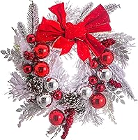 Vista 9 de Corona de otoño para puerta delantera, peonías artificiales, coronas de otoño e invierno para puerta delantera, decoración de pared exterior o Marrón