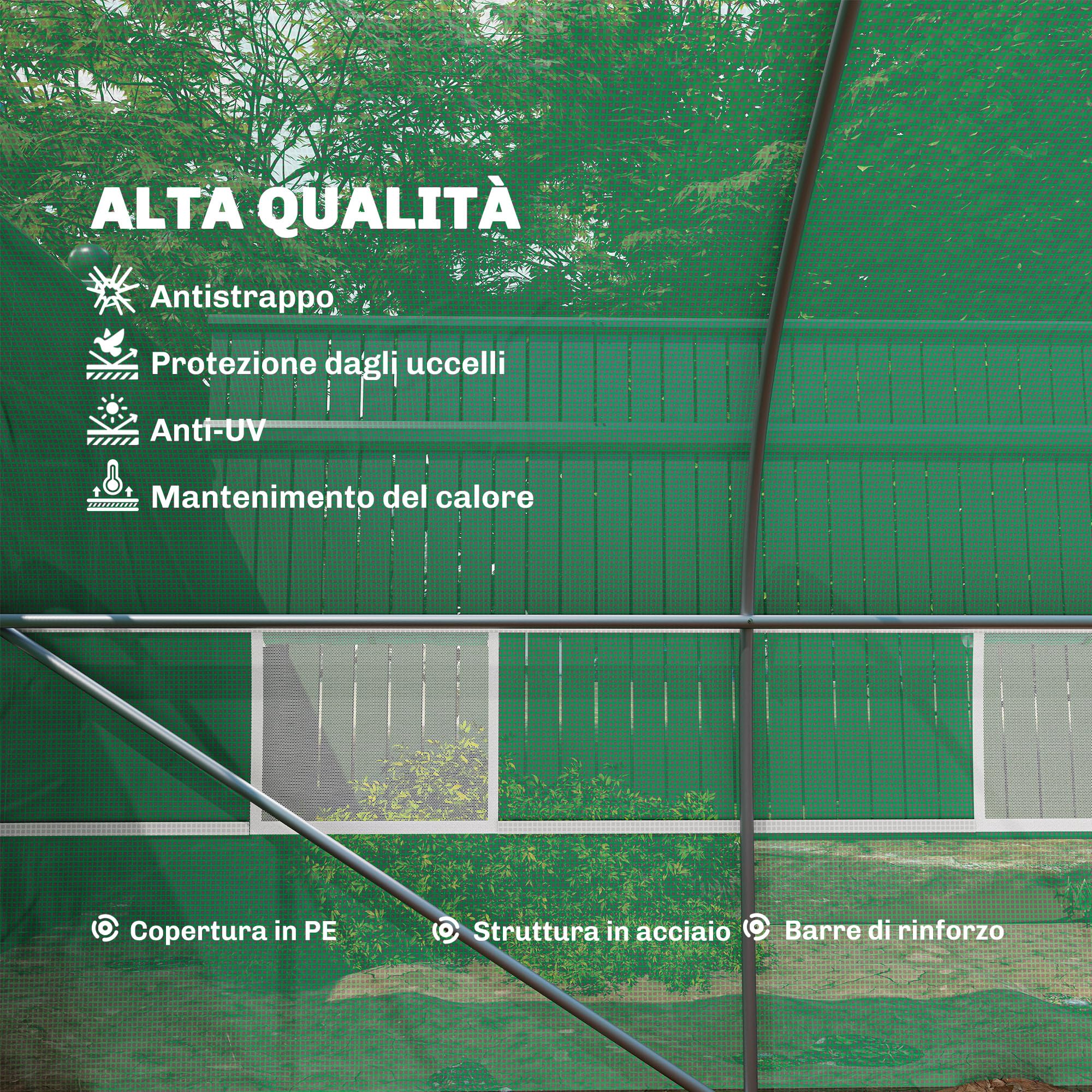 Outsunny Serra da Giardino a Tunnel 8x3x2 m con Porta Avvolgibile, Serra per Orto a Punta con 12 Finestre, Copertura in PE e Struttura in Acciaio, Verde