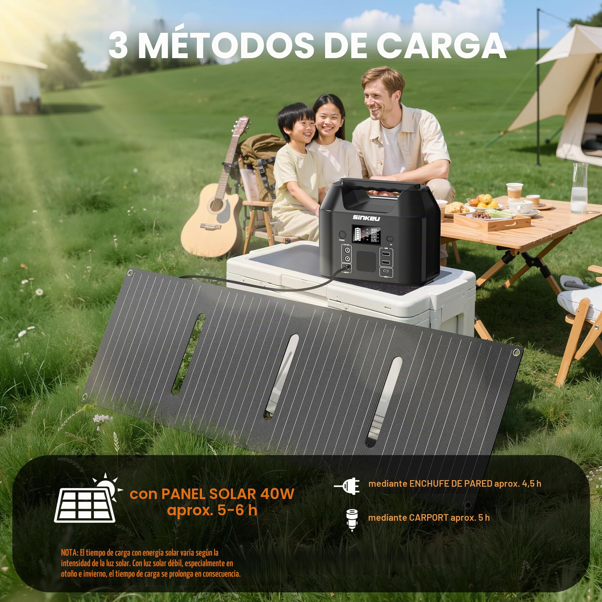 SinKeu 96Wh - Estación de energía portátil con panel solar de 40 W, batería LiFePO4 de 30000 mAh, generador solar con 230 V 150 W CA enchufe/12 V DC/USB, fuente de alimentación de emergencia para