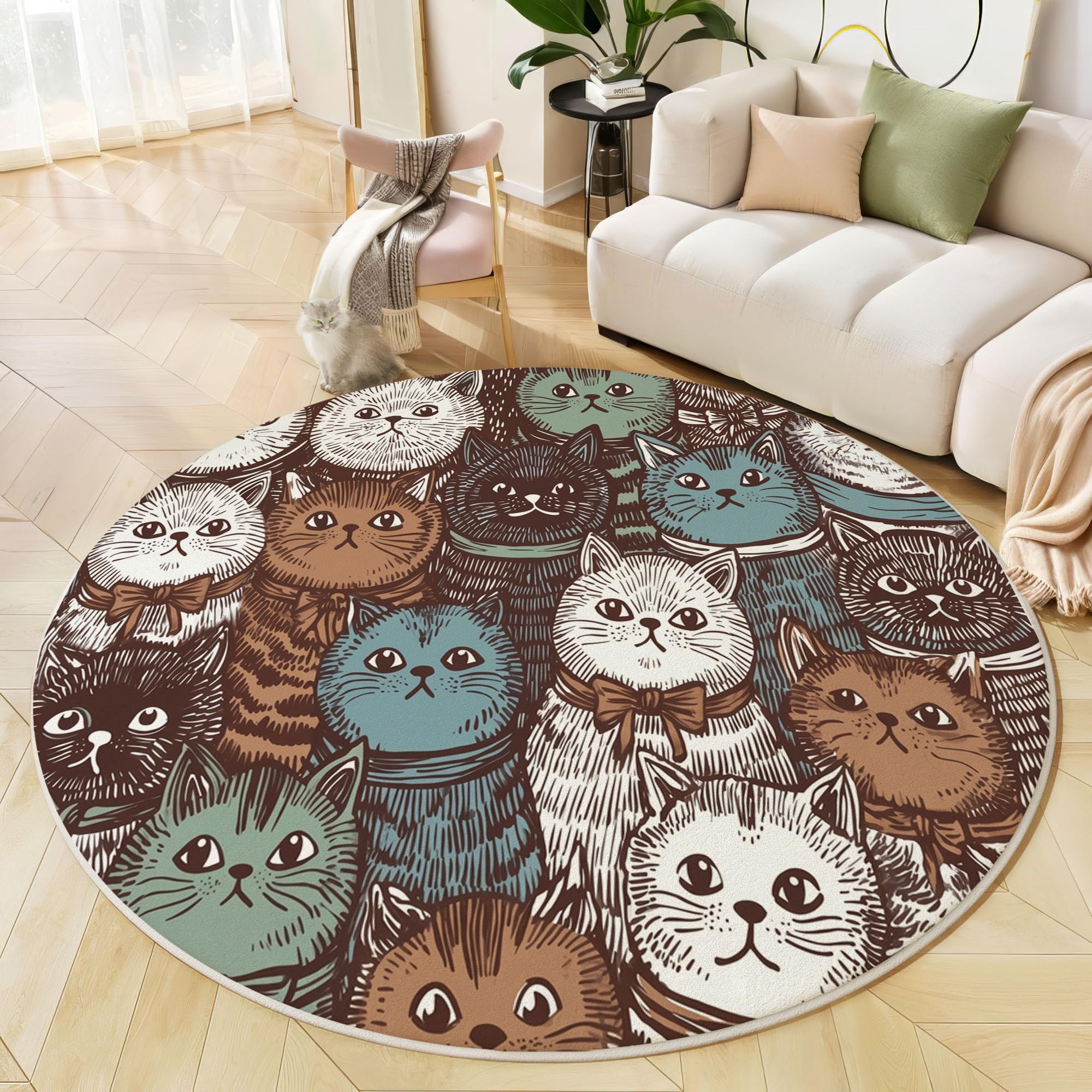 Lavable Tapis Rond Animal De Dessin Animé Rétro