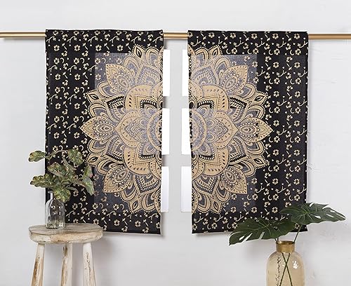 Popular Handicrafts Cortinas para sala de estar, juego de 2 cortinas indias hippie, bohemio, hermoso, color degradado, estampado de mandala, para